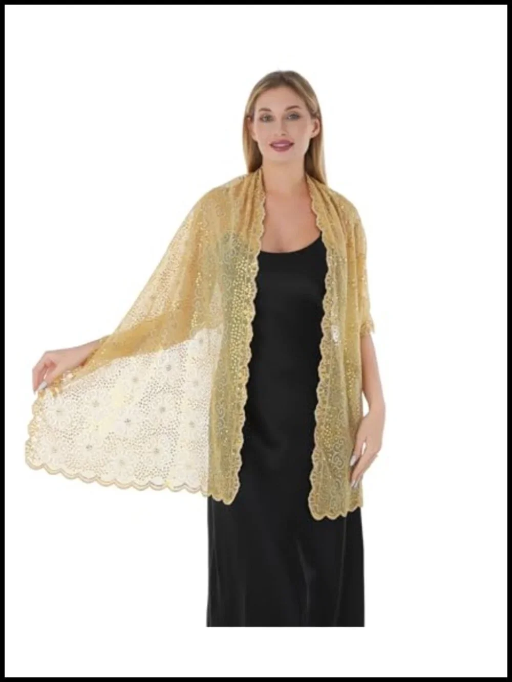 Sequined Chiffon Evening Shawl Wrap Fringe Formal Wedding Bridesmaid Cover